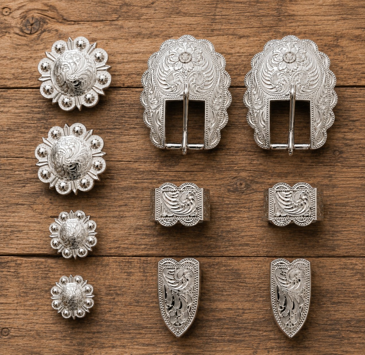 Schnallenset Flower mit Conchos für Westerntrensen