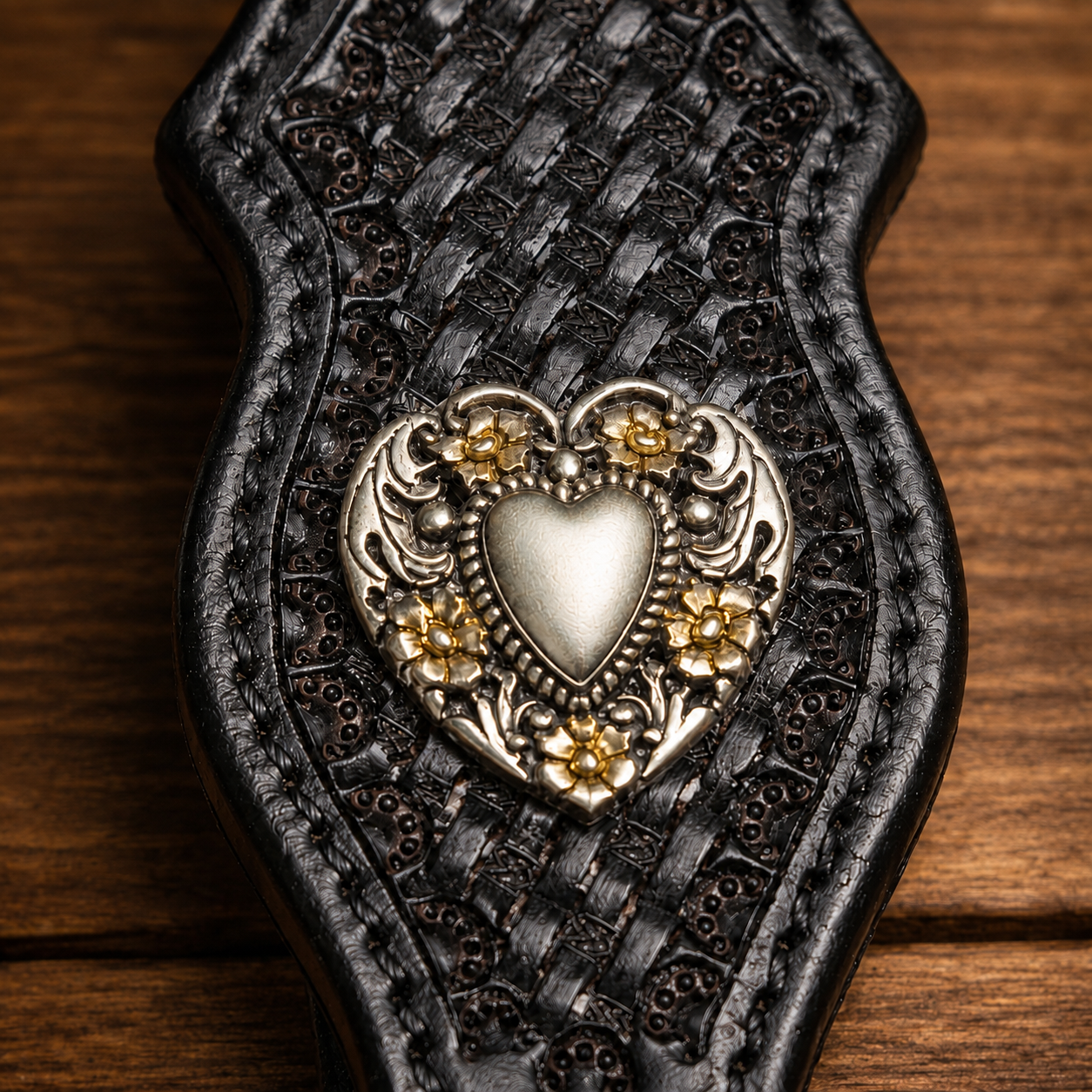 Herz-Concho 1" Gun Silver mit Gold-Details