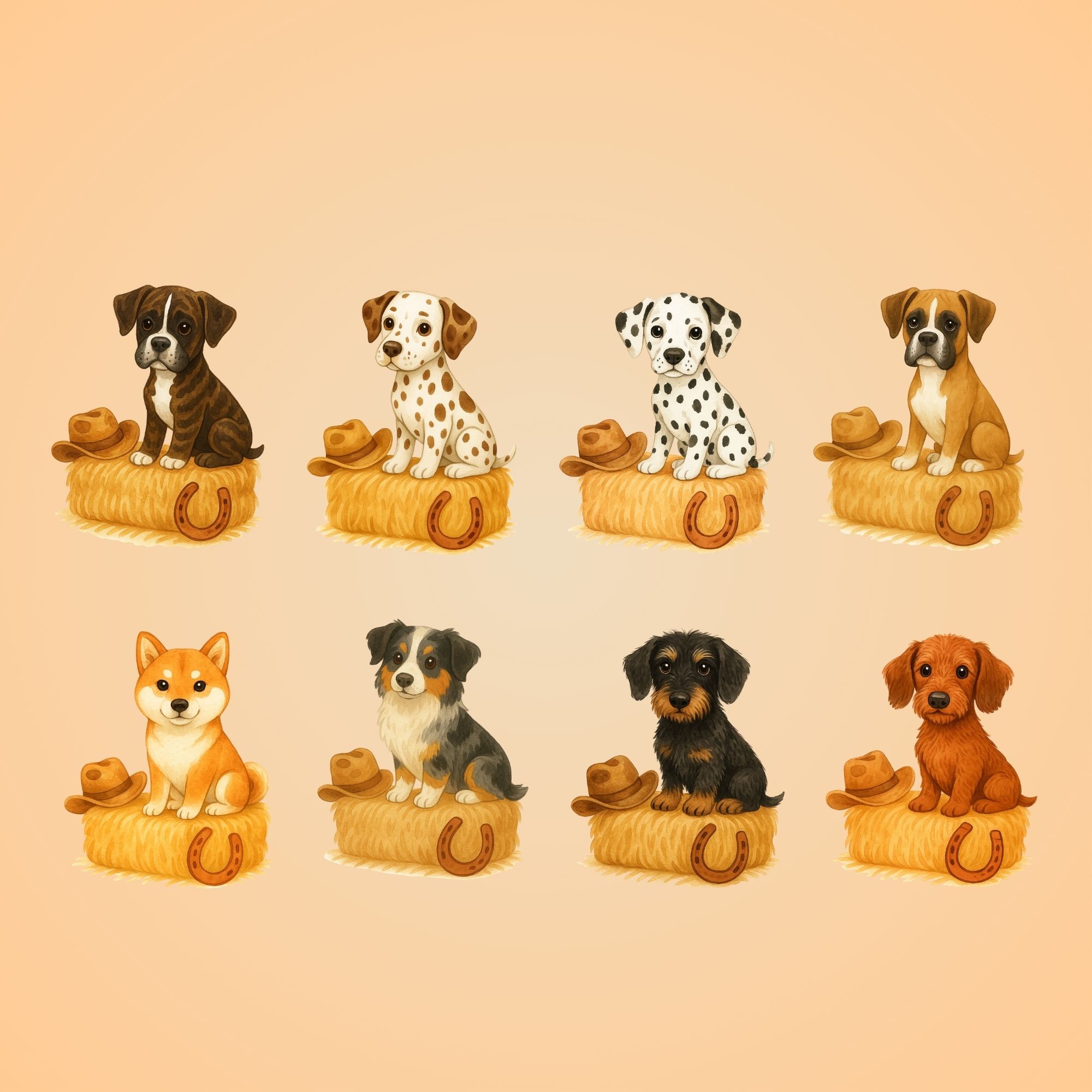 3er Set Namensposter „Western Hund “ – personalisierbares Kinderzimmer-Poster (Aquarell, Boho-Western) 