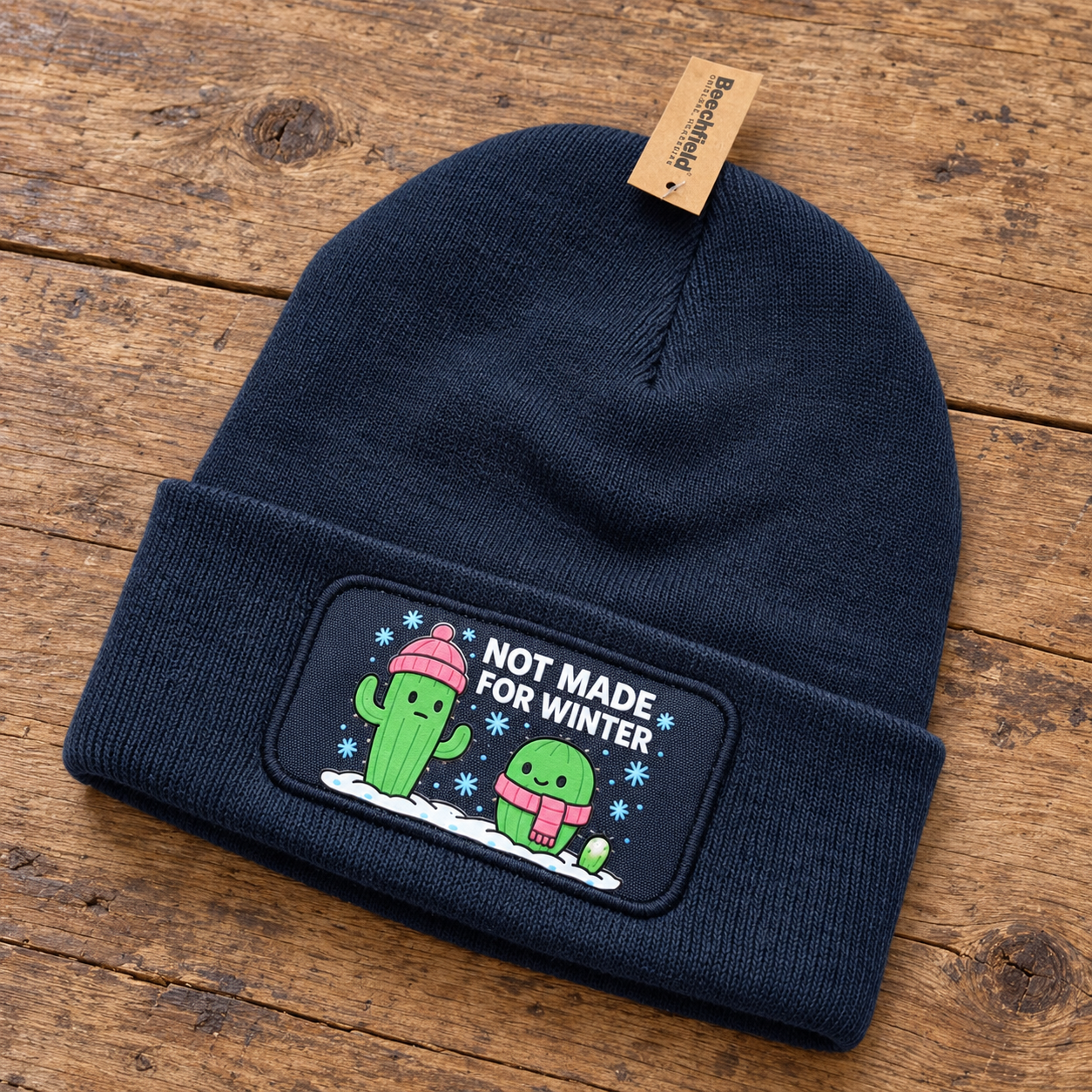 Western-Beanie Not Made for Winter mit Kaktusprint