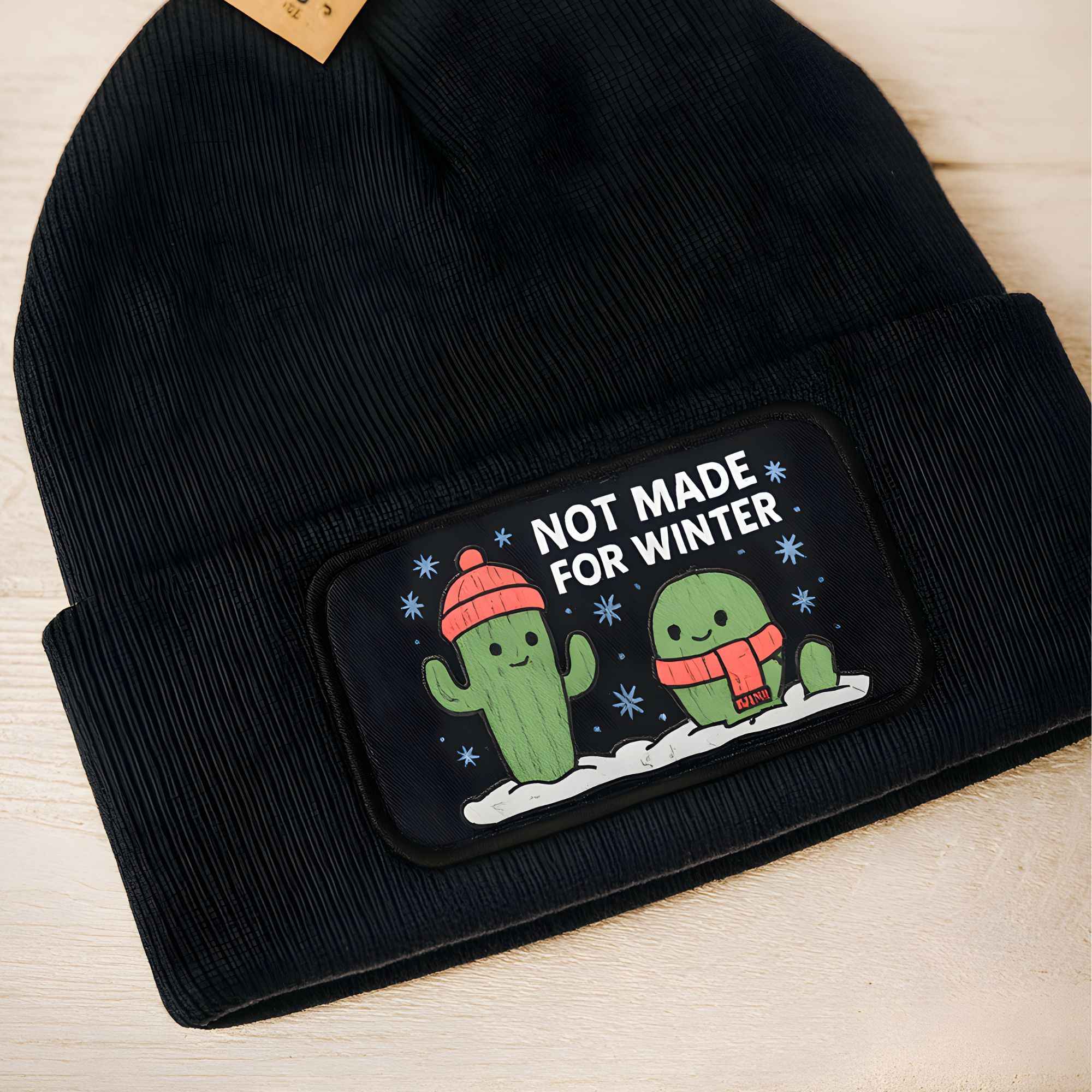 Western Beanie mit Kaktus Print – „Not made for winter“