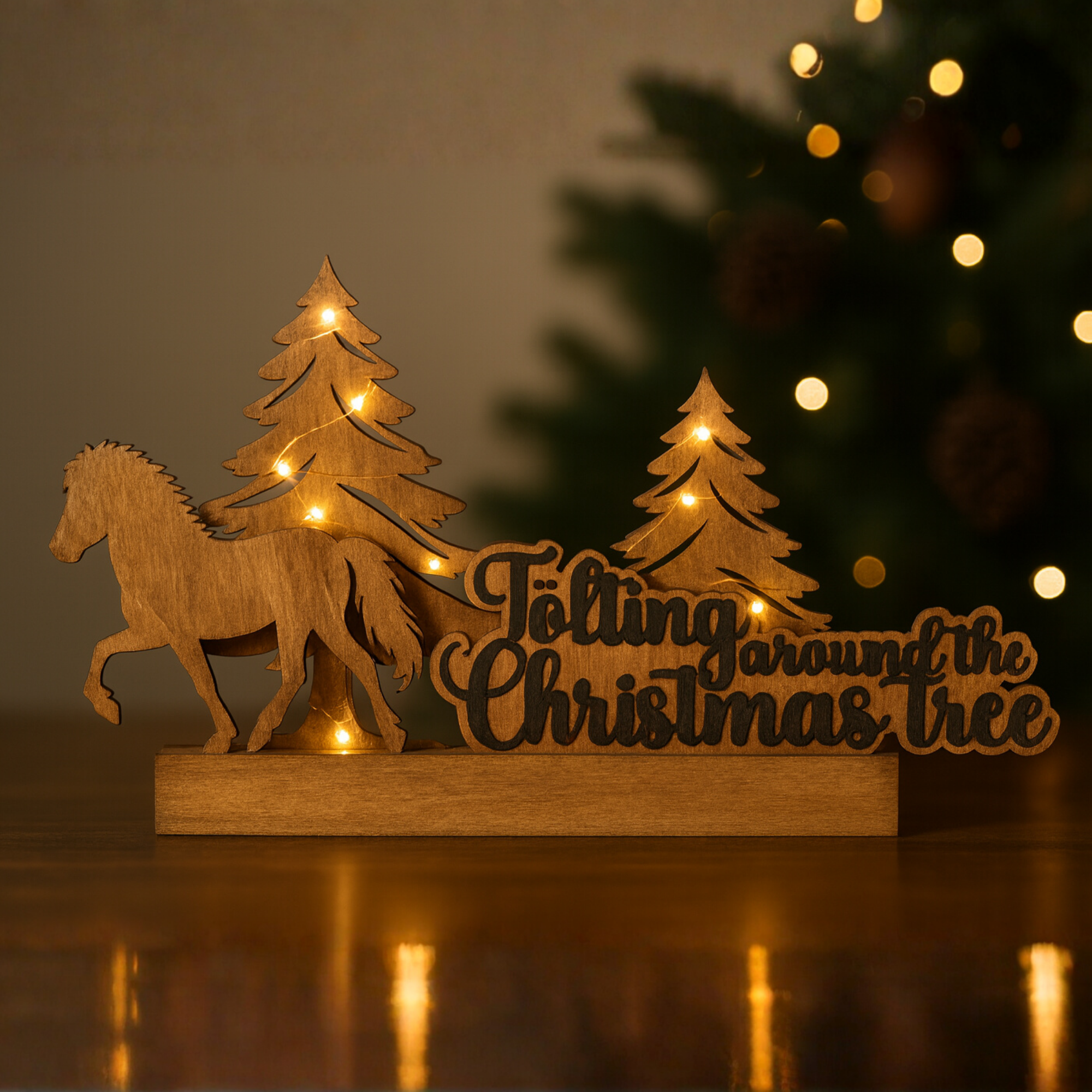 Islandpferd Holzdeko – Tölting Around the Christmas Tree | LED Tölt Silhouette