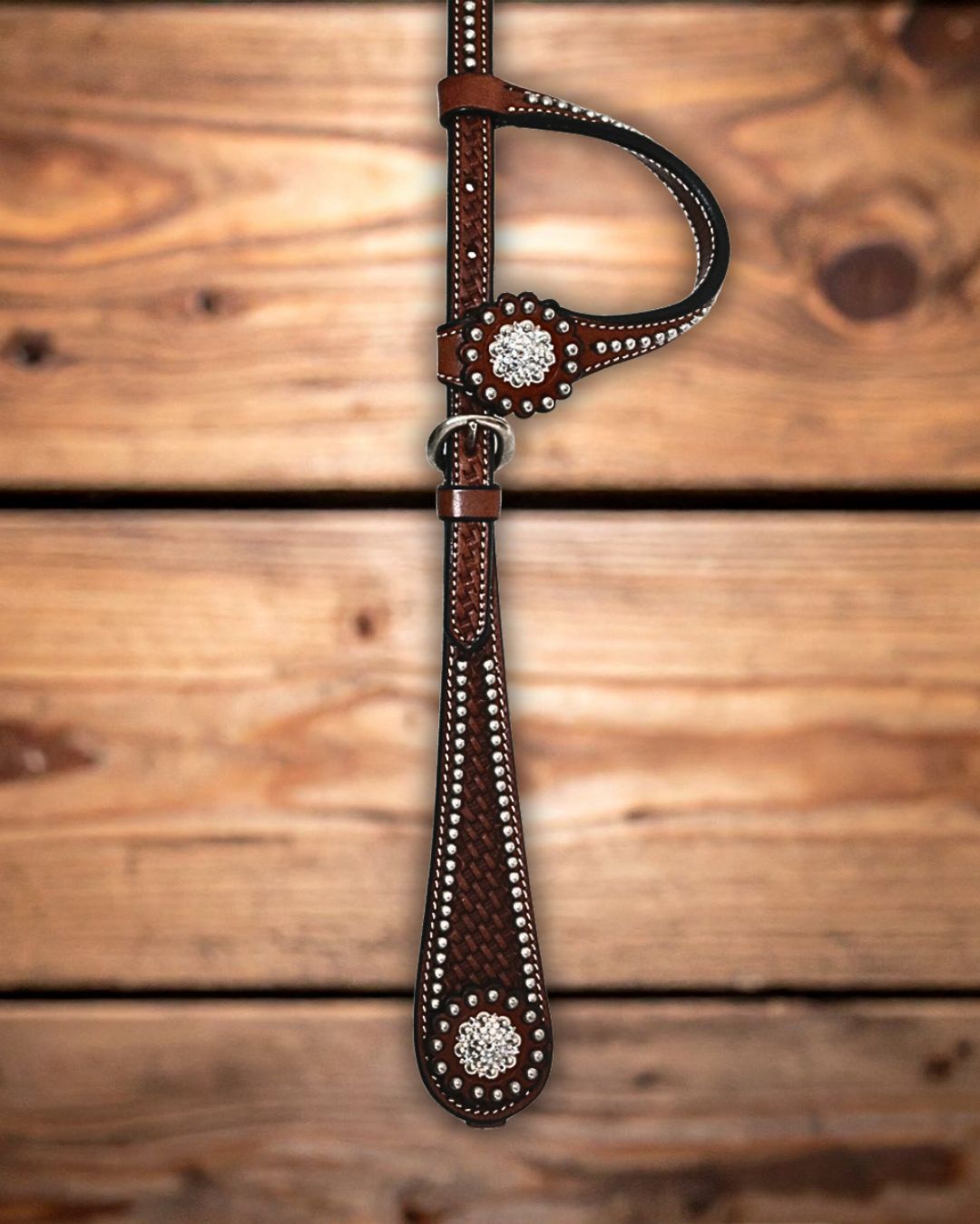 Einohrtrense mit Basketmuster MIttelbraun Crystal