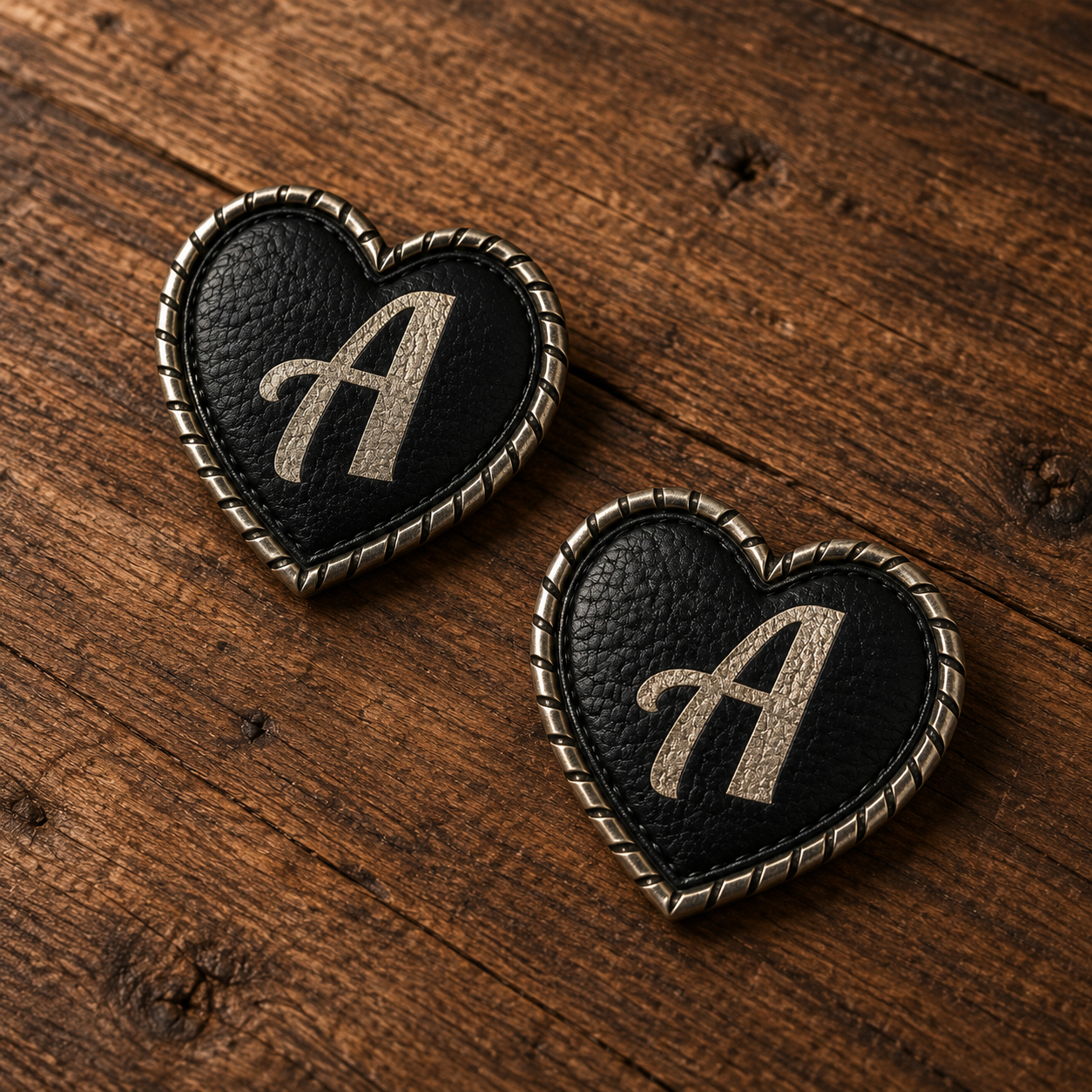 2er Set personalisierte Herz-Conchos mit Initialen