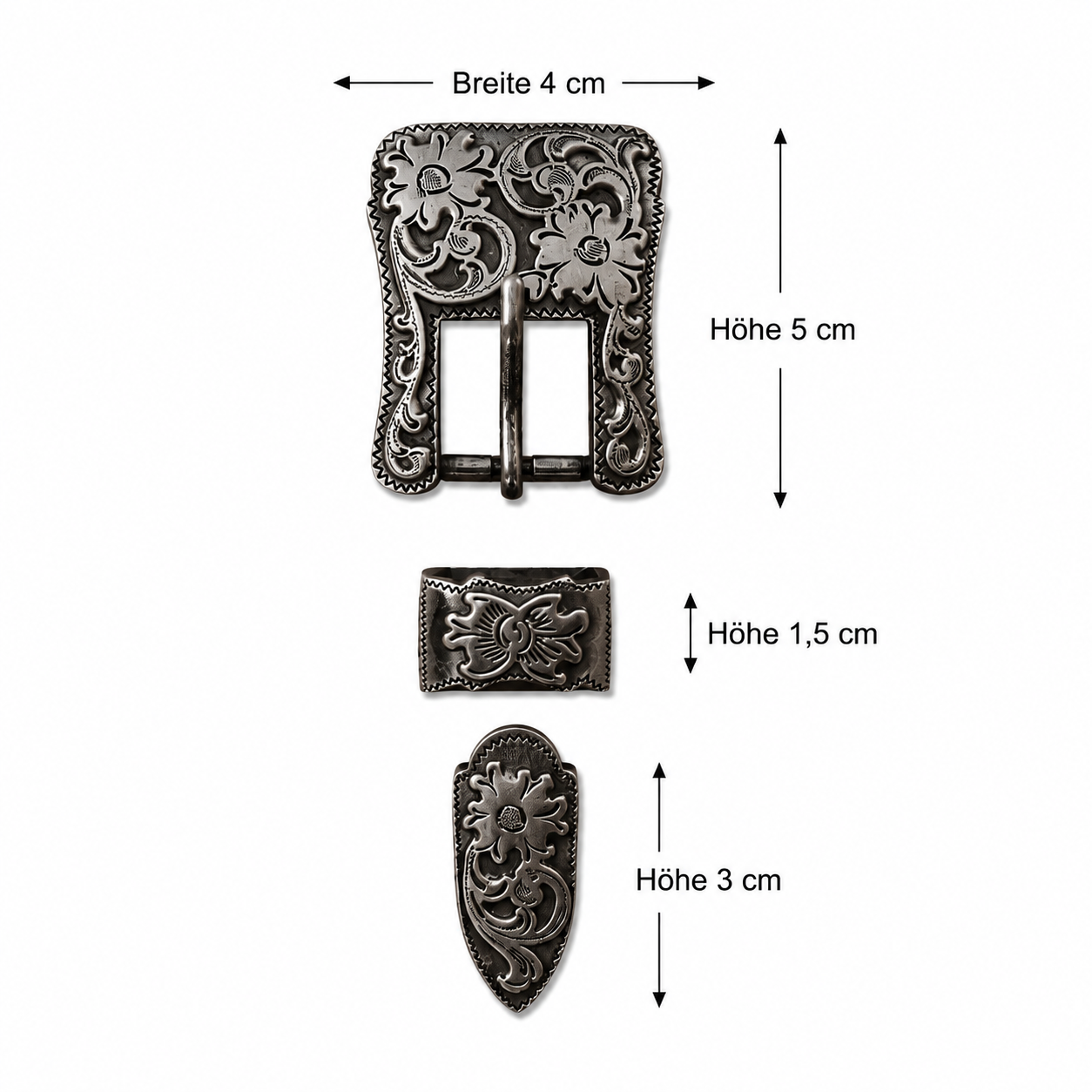 Schnallenset Gun Silver mit Conchos für Westerntrensen