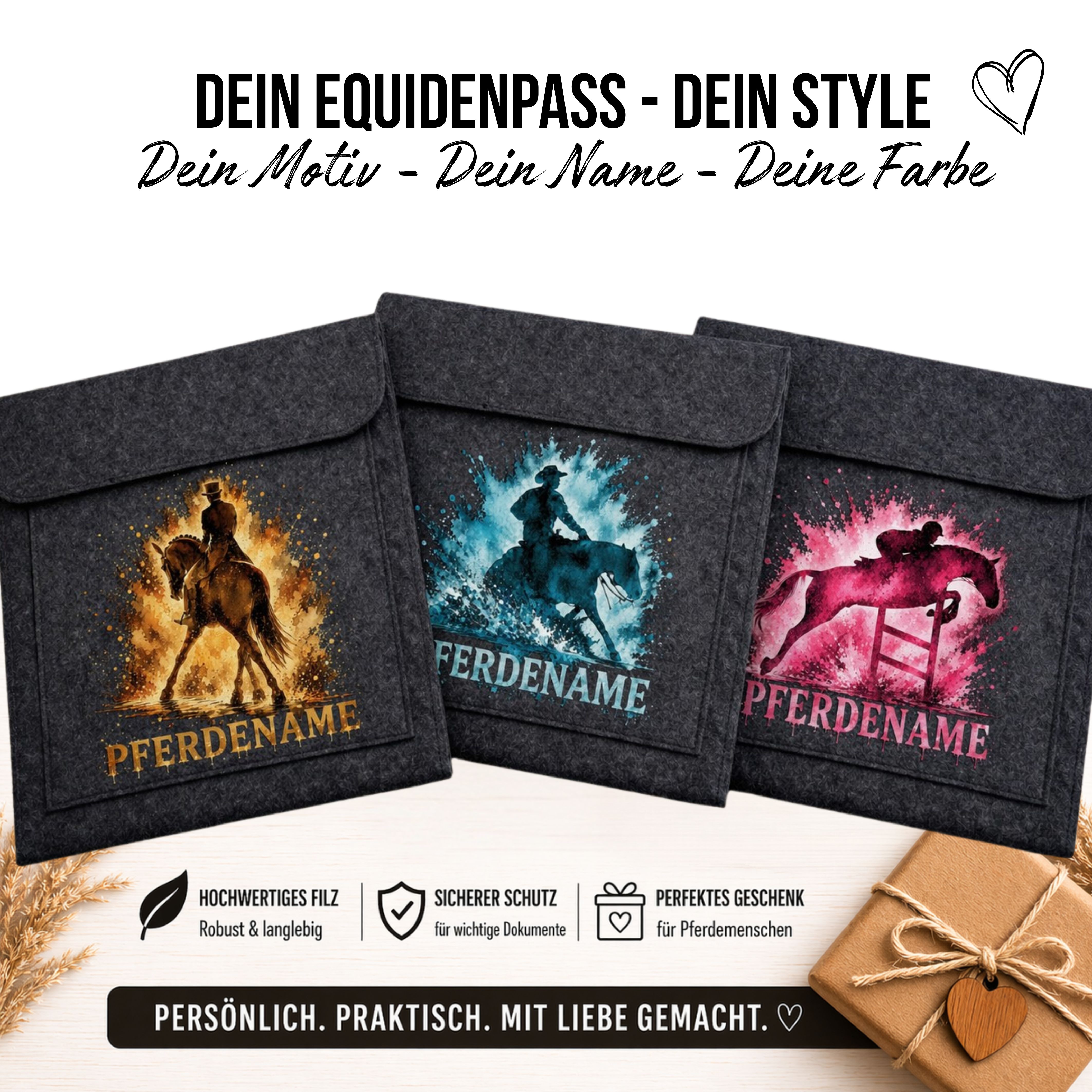 Equidenpasstasche AKTION + BÜGELFOLIE GRATIS Aquarell personalisiert