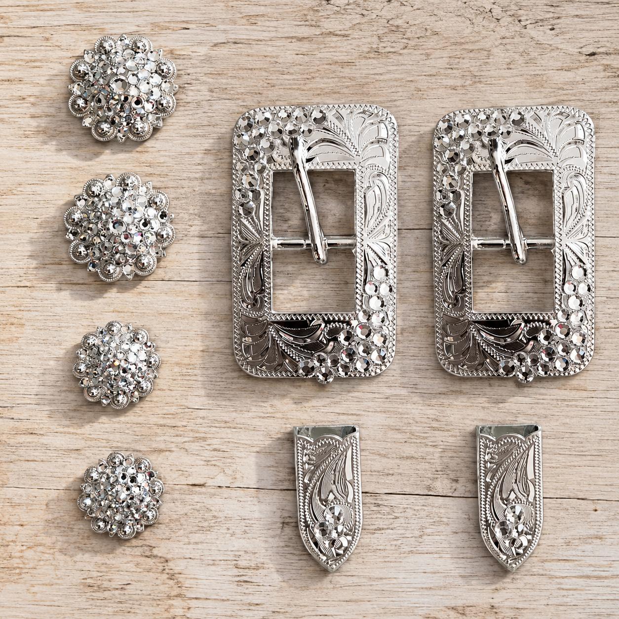 Schnallen & Conchoset Eckig Silber mit Strass