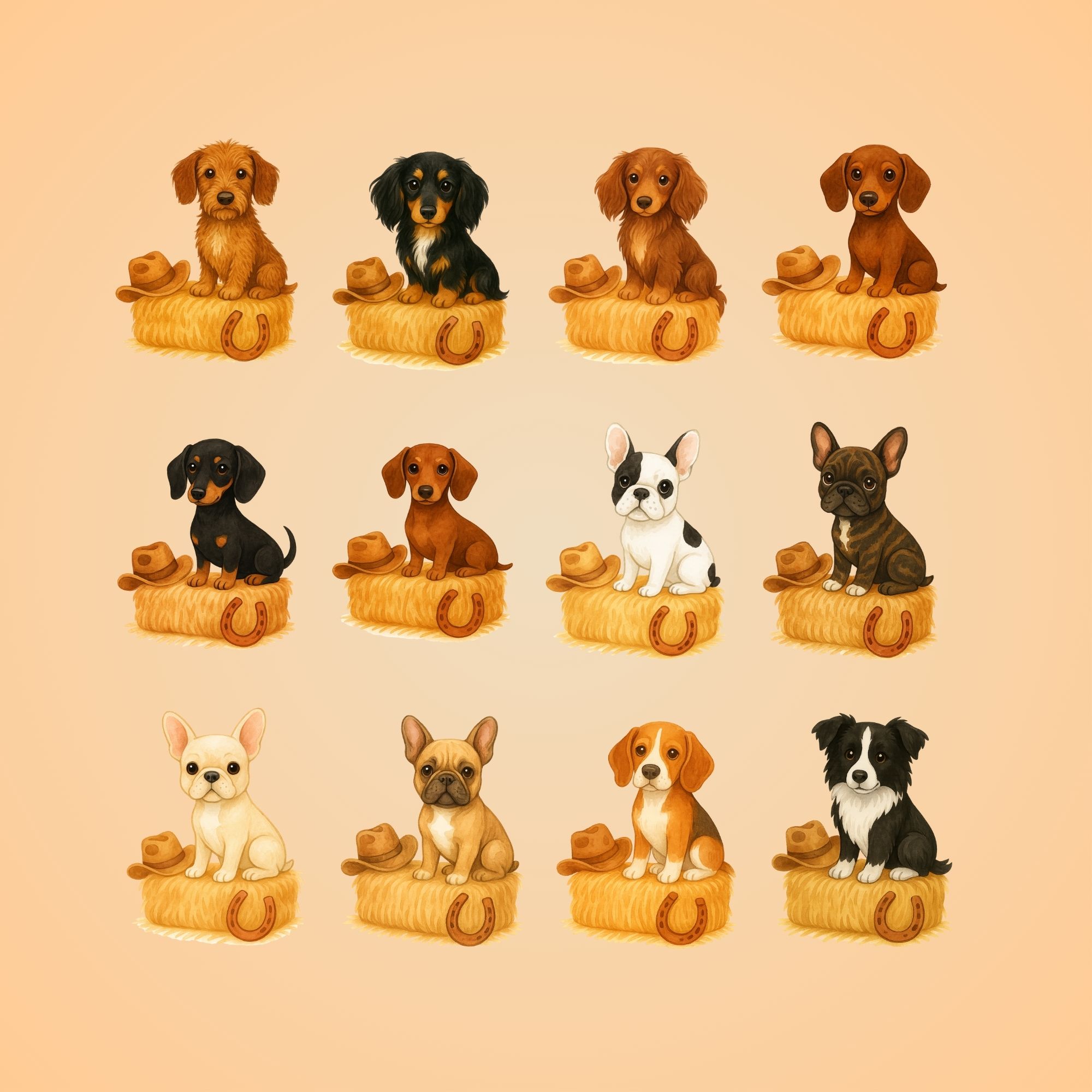 3er Set Namensposter „Western Hund “ – personalisierbares Kinderzimmer-Poster (Aquarell, Boho-Western) 