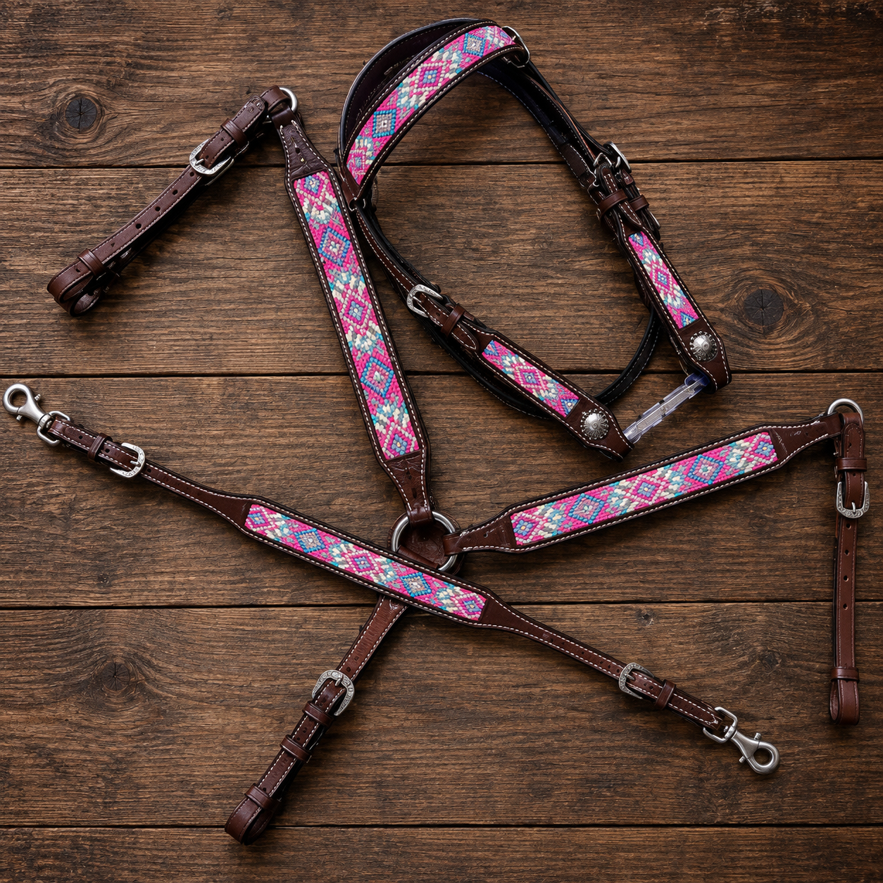 Kopfstück- und Vorderzeug-Set Navajo Pink/Turquoise