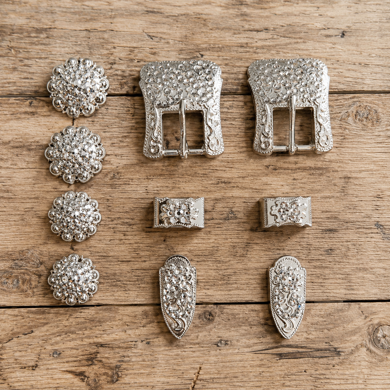 Schnallen & Conchoset Silber mit Crystal Strass