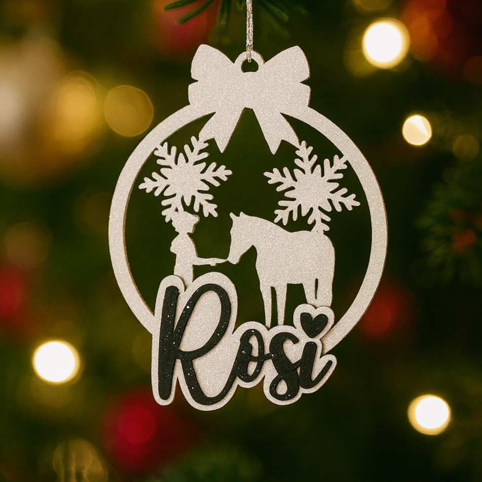 Personalisierter Weihnachtsbaumschmuck mit Pferdemotiv