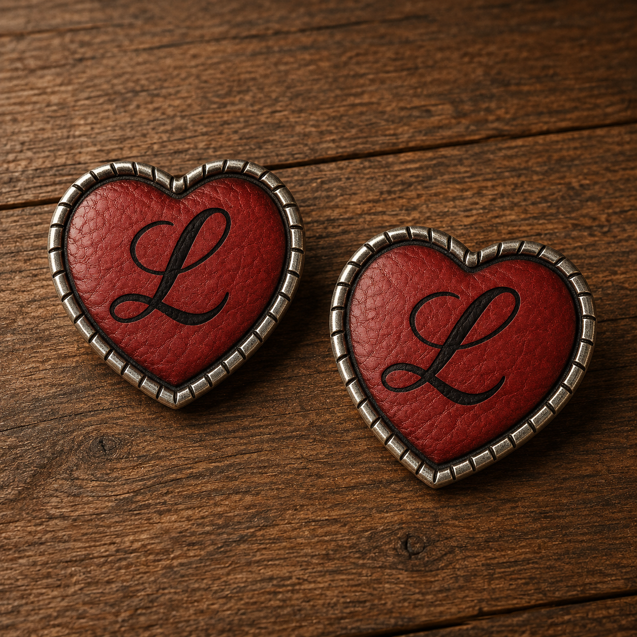 2er Set personalisierte Herz-Conchos mit Initialen