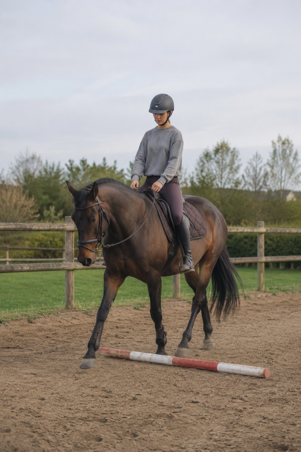 Pferd und Reiter bei Stangenarbeit mit den 25 Trainingskarten