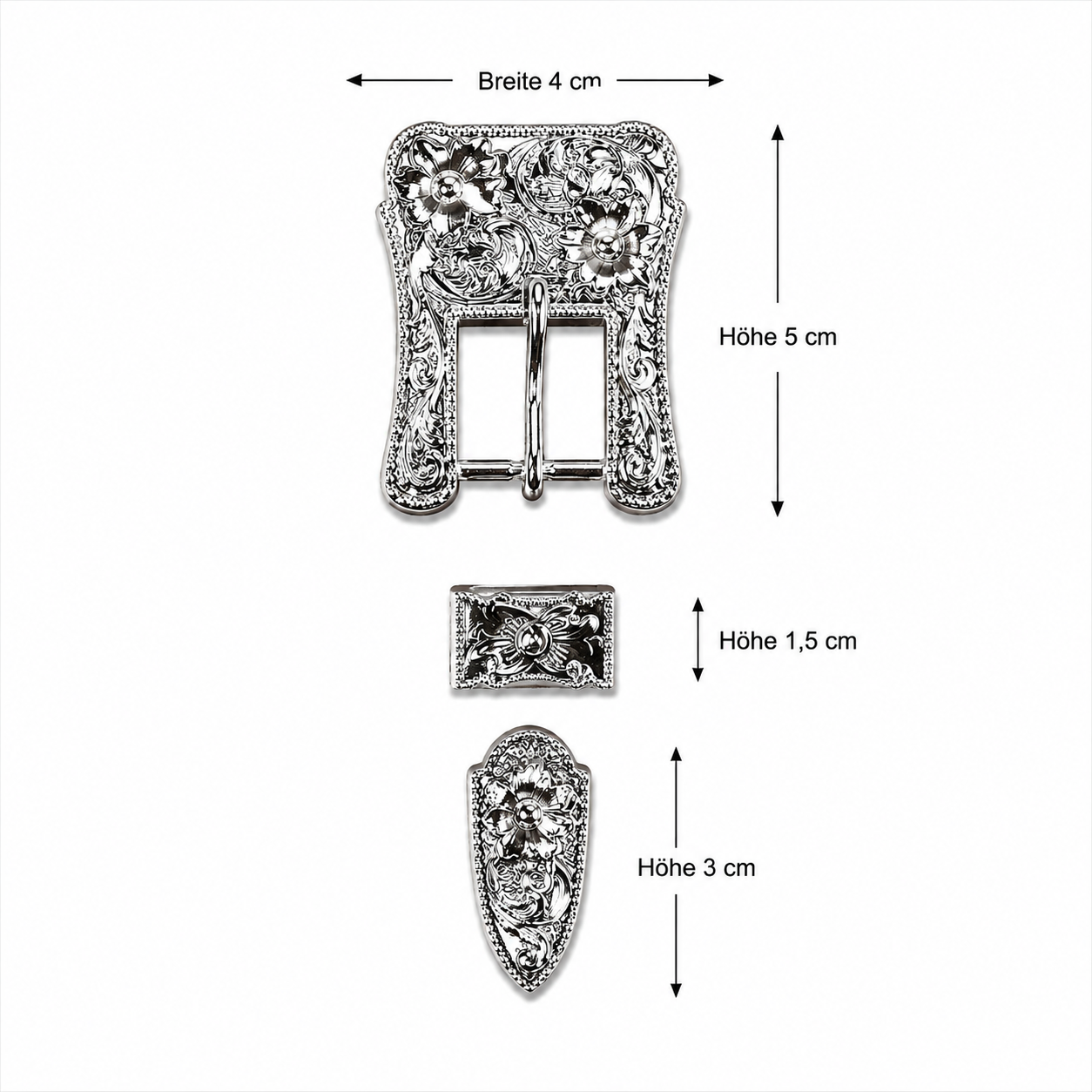 Schnallenset Silber mit Conchos