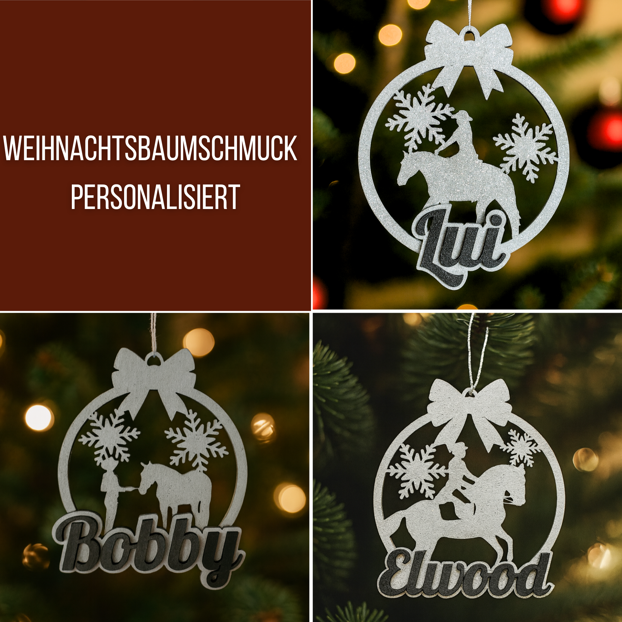 Personalisierter Weihnachtsbaumschmuck mit Pferdemotiv