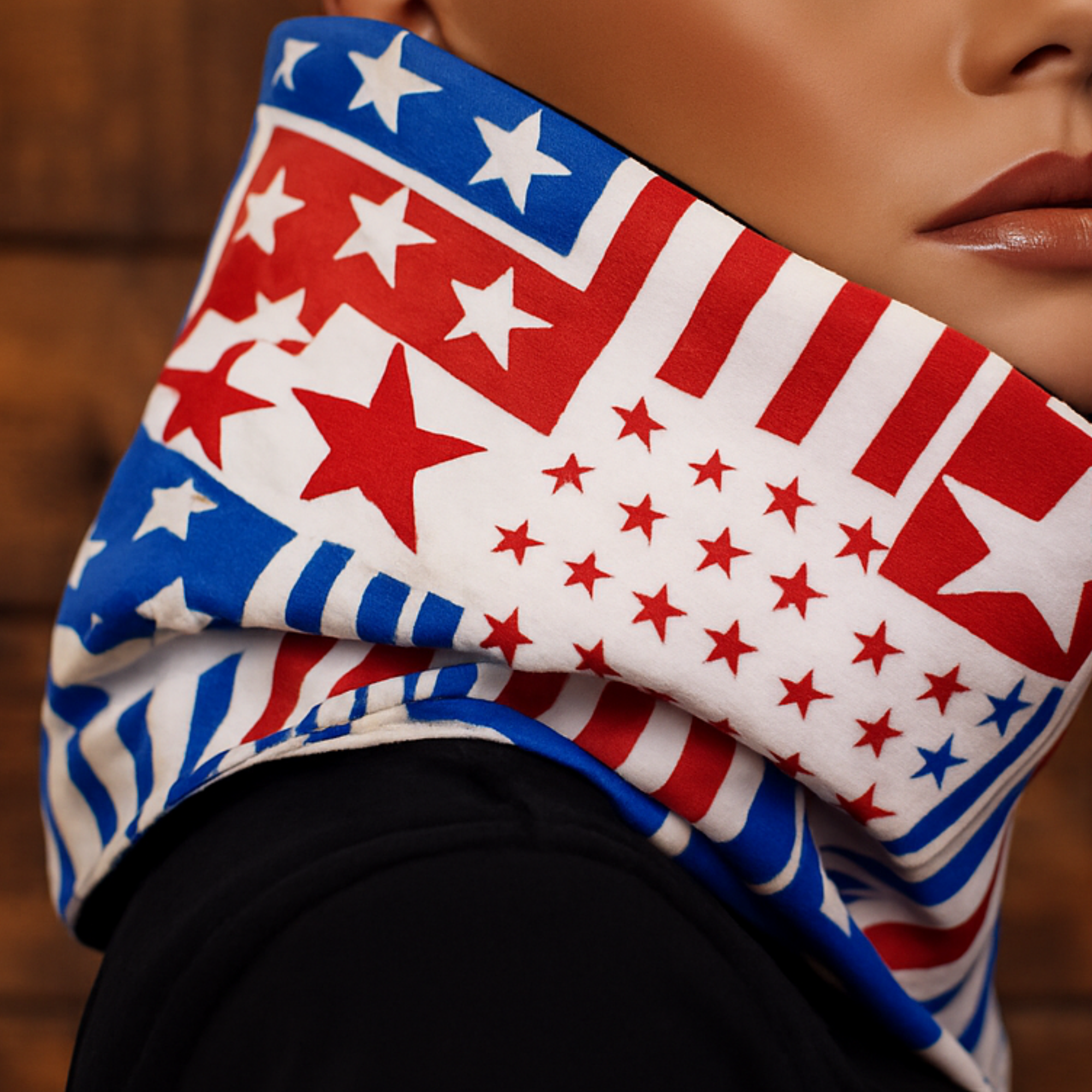 Loop „Stars“ – Blau & Rot mit Sternen (kuscheliger Winter-Halswärmer