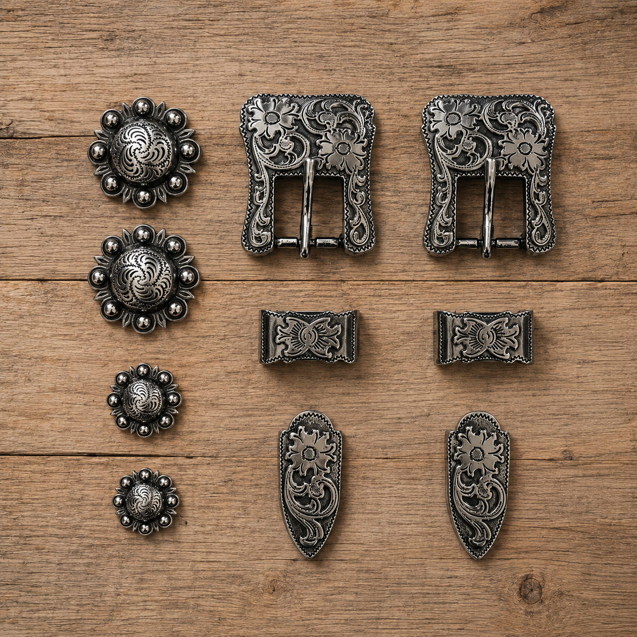 Schnallenset Gun Silver mit Conchos für Westerntrensen