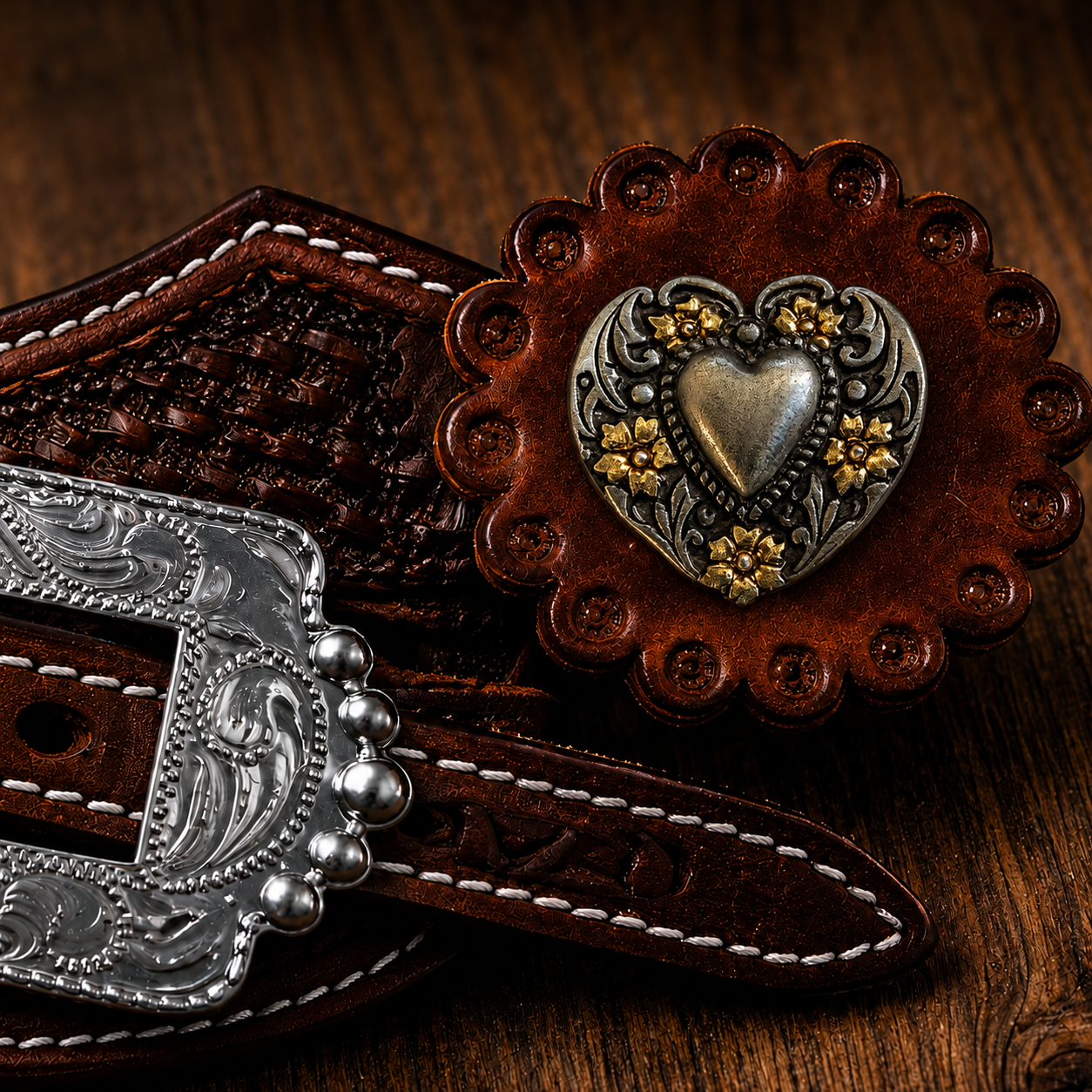 Herz-Concho 1" Gun Silver mit Gold-Details