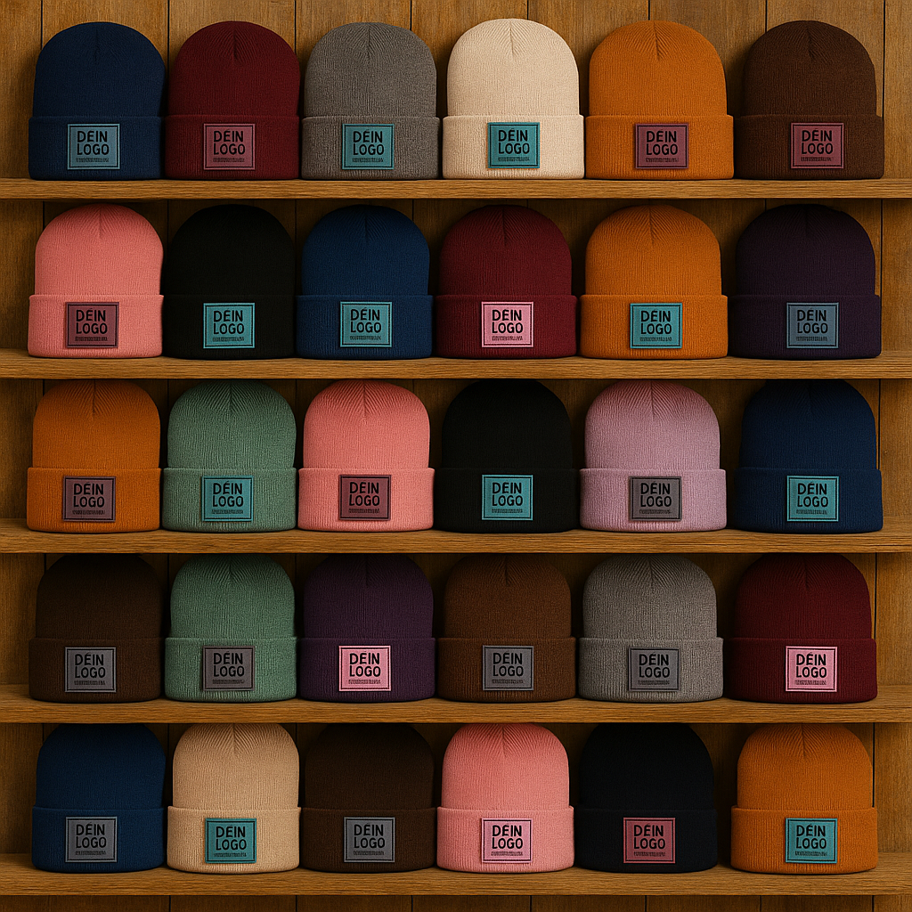 Personalisierte Beanie mit Lederpatch – Winter Mütze mit Logo  | Perfekt für Reiter & Outdoor