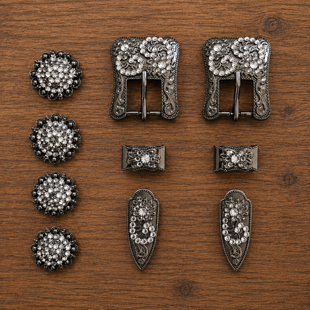 Schnallen & Conchoset Gunsilver Strass